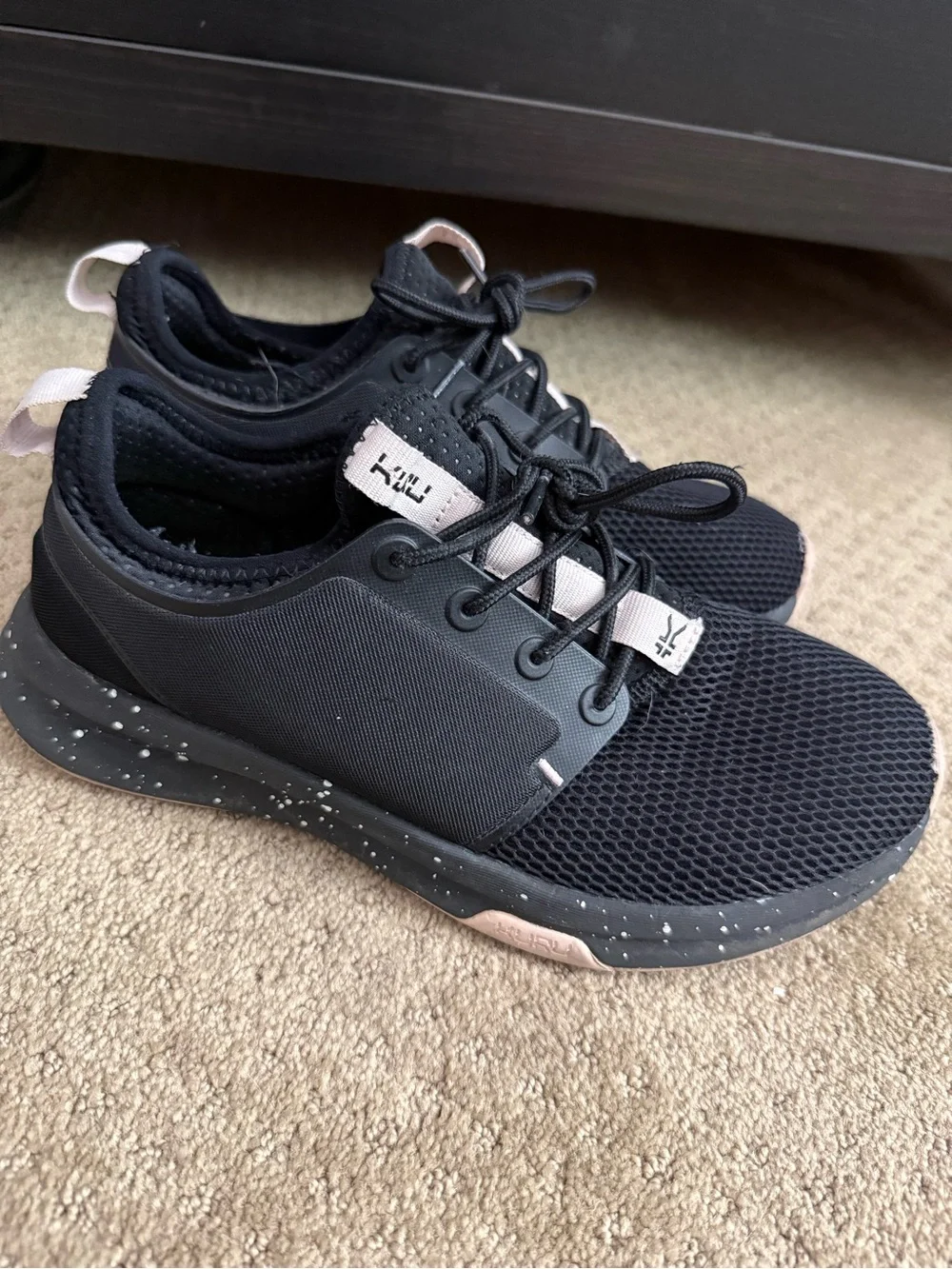 Women’s Black Athletic Mesh Sneakers with Light Pink Accents